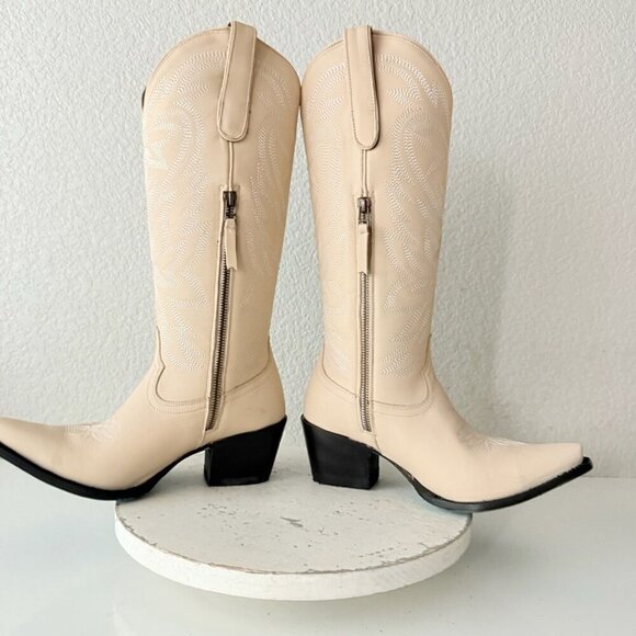 Lane SMOKESHOW Womens Cowboy Boots 8 Pale Ivory Leather Western Cowgirl Tall - Picture 8 of 13